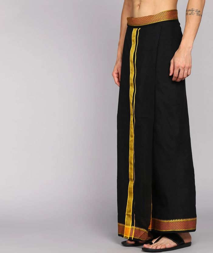 shershaan Solid Black, Gold Lungi - Image 4