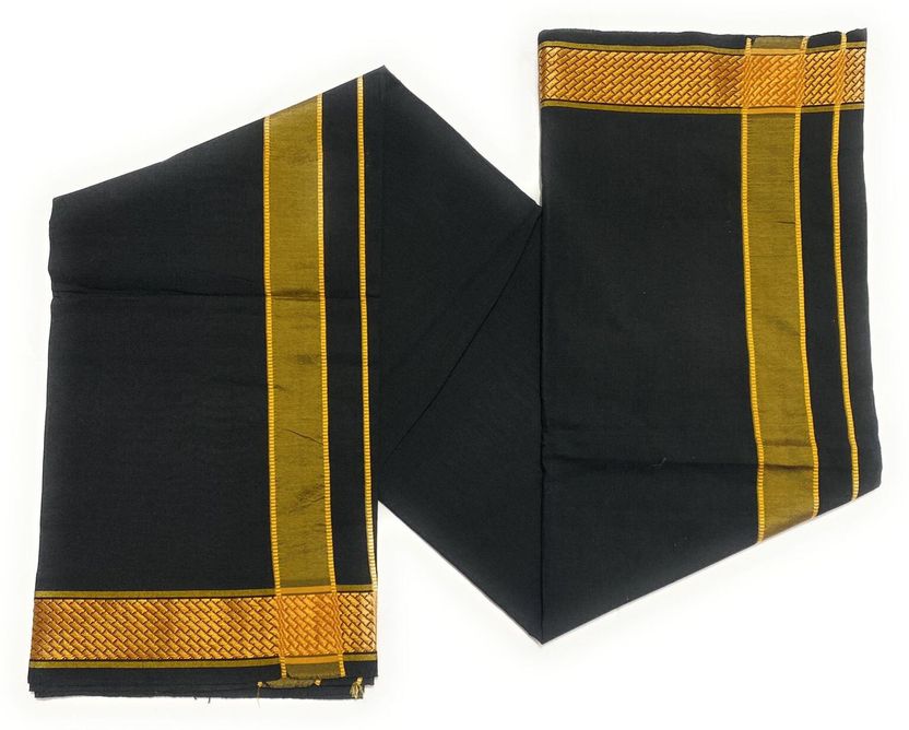 shershaan Solid Black, Gold Lungi - Image 2