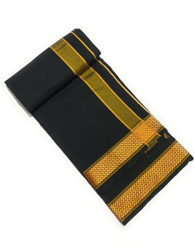 shershaan Solid Black, Gold Lungi - Image 1