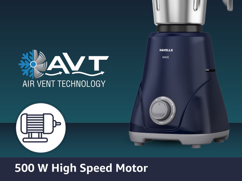 HAVELLS Wave 500 W Mixer Grinder (Blue) - Image 5
