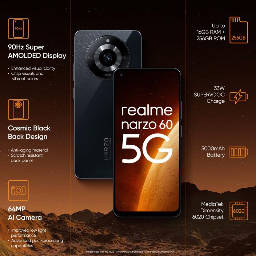 realme Narzo 60 5G 128GB 8GB RAM Cosmic Black - Image 3