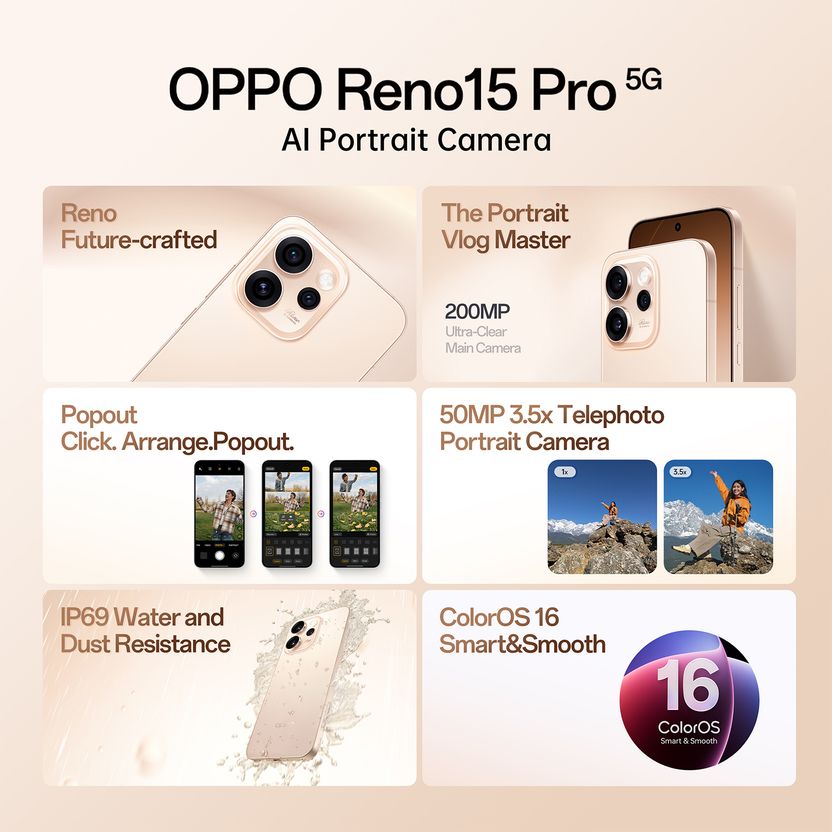 OPPO Reno15 Pro 5G 512GB 12GB RAM Sunset Gold - Image 2