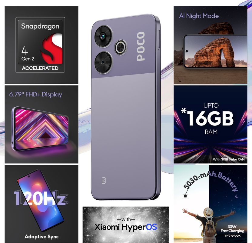 POCO M6 Plus 5G 128GB 6GB RAM Misty Lavender - Image 3