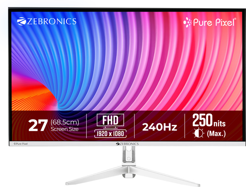 ZEBRONICS EA Series 68.58 cm (27 inch) Full HD LED Backlit VA Panel with Anti-Glare Display, 250 Nits, Built-in Speakers, HDMI, DP, Bezel-Less Design, Wall Mountable Gaming Monitor (ZEB-EA27 FHD LED)