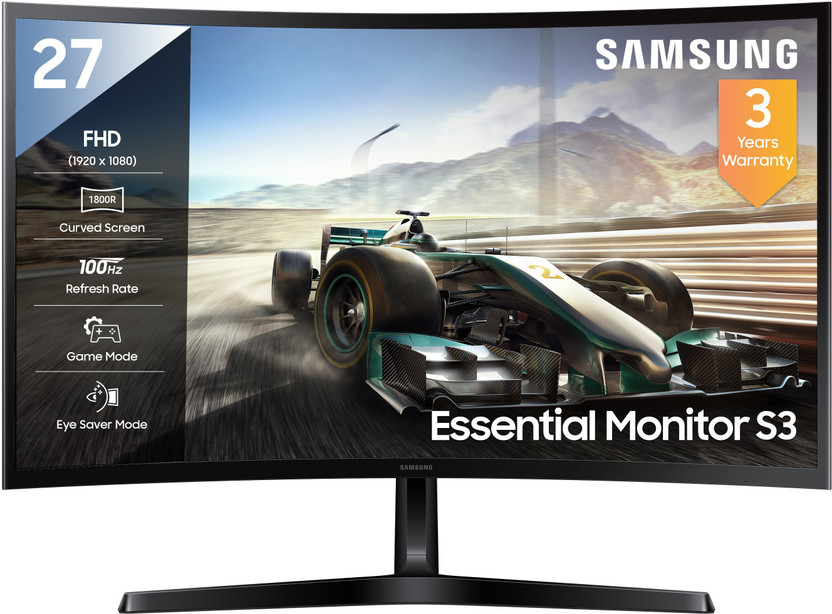 Samsung S3 Curved 68.4 cm (27 inch) Curved Full HD LED Backlit VA Panel with 1800R Curved Screen, sRGB 95%, Ports-HDMI, D-Sub, Headphone, Game Mode, EyeSaver Mode, Flicker Free, Off Timer Plus Monitor (LS27D368GAWXXL)