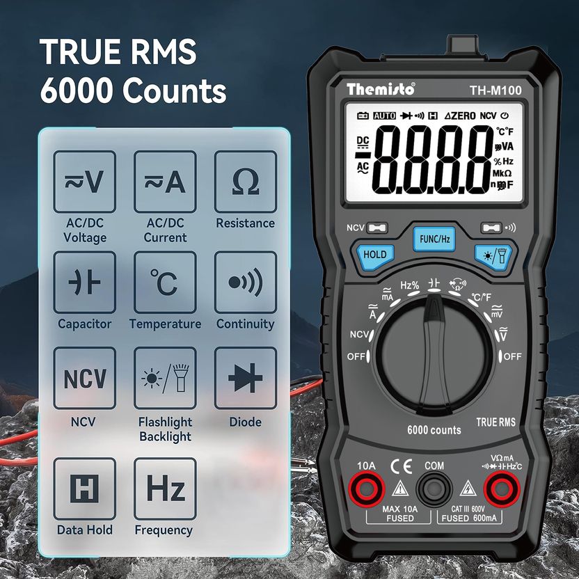 tHemiStO TH-M100 6000 Counts Autorange Digital Multimeter (Black) - Image 3