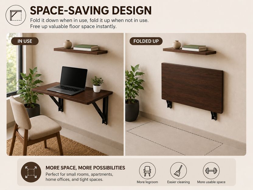 Malbro Foldable Wall Mounted Wooden Study Desk 60x40 cm - Image 3