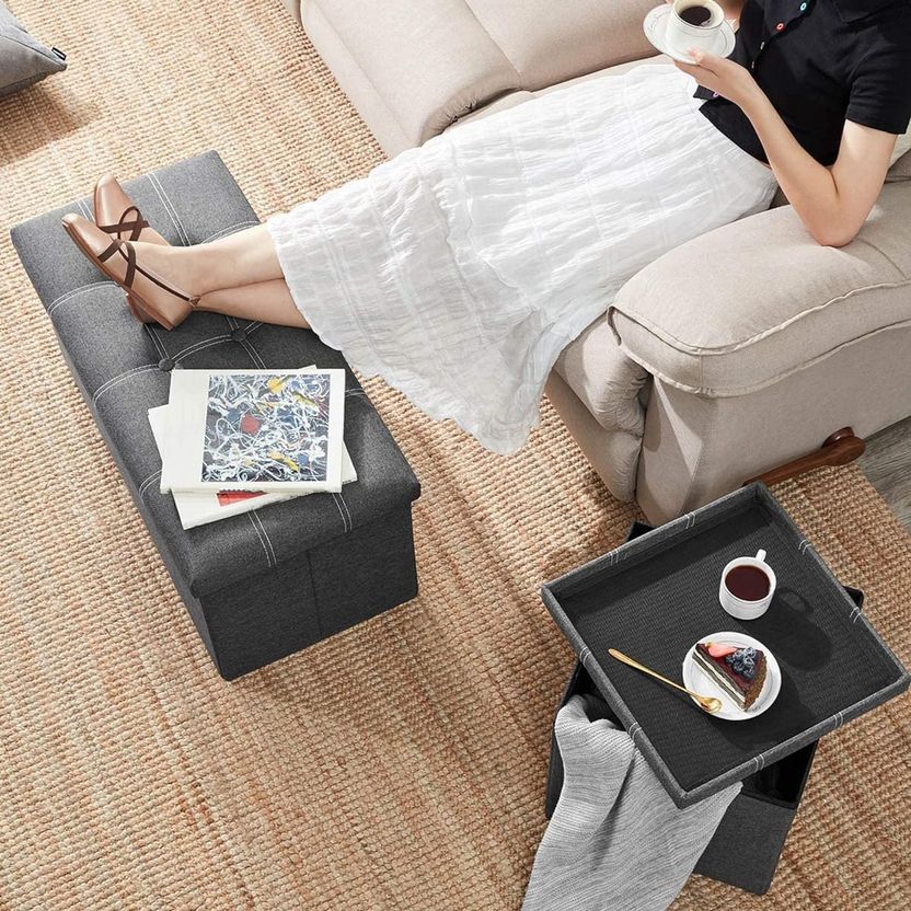 SKYFUN Fabric Cube Ottoman - Grey - Image 8