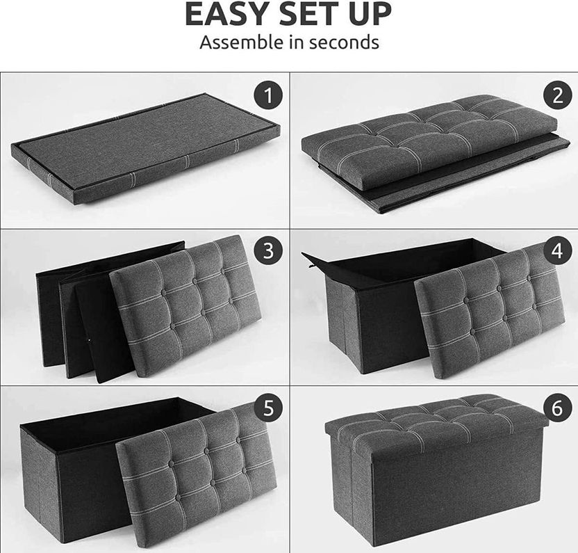 SKYFUN Fabric Cube Ottoman - Grey - Image 3