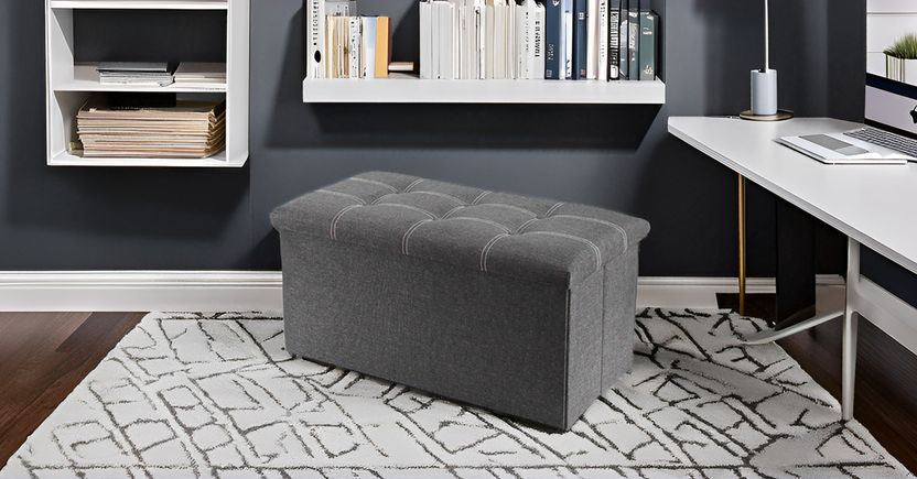 SKYFUN Fabric Cube Ottoman - Grey - Image 2