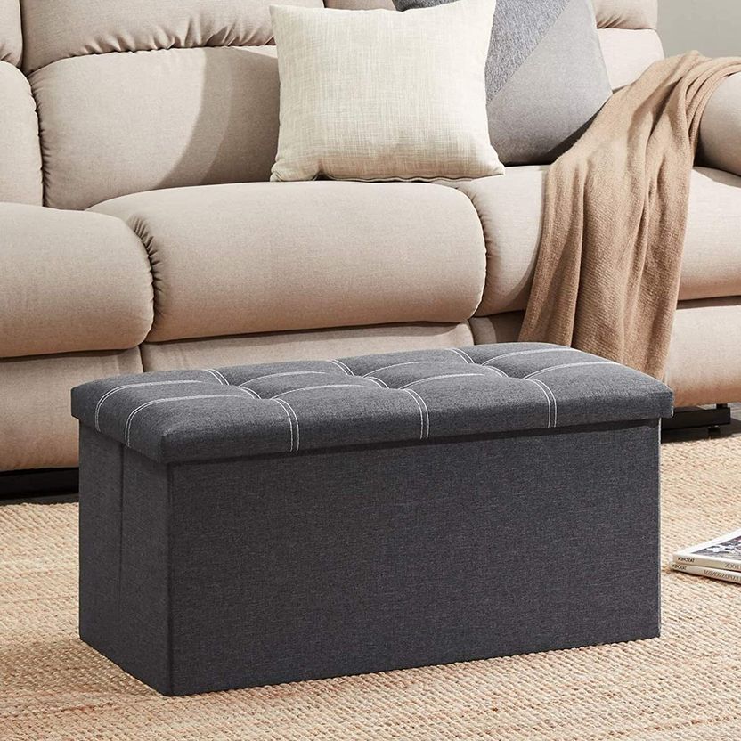 SKYFUN Fabric Cube Ottoman - Grey - Image 1