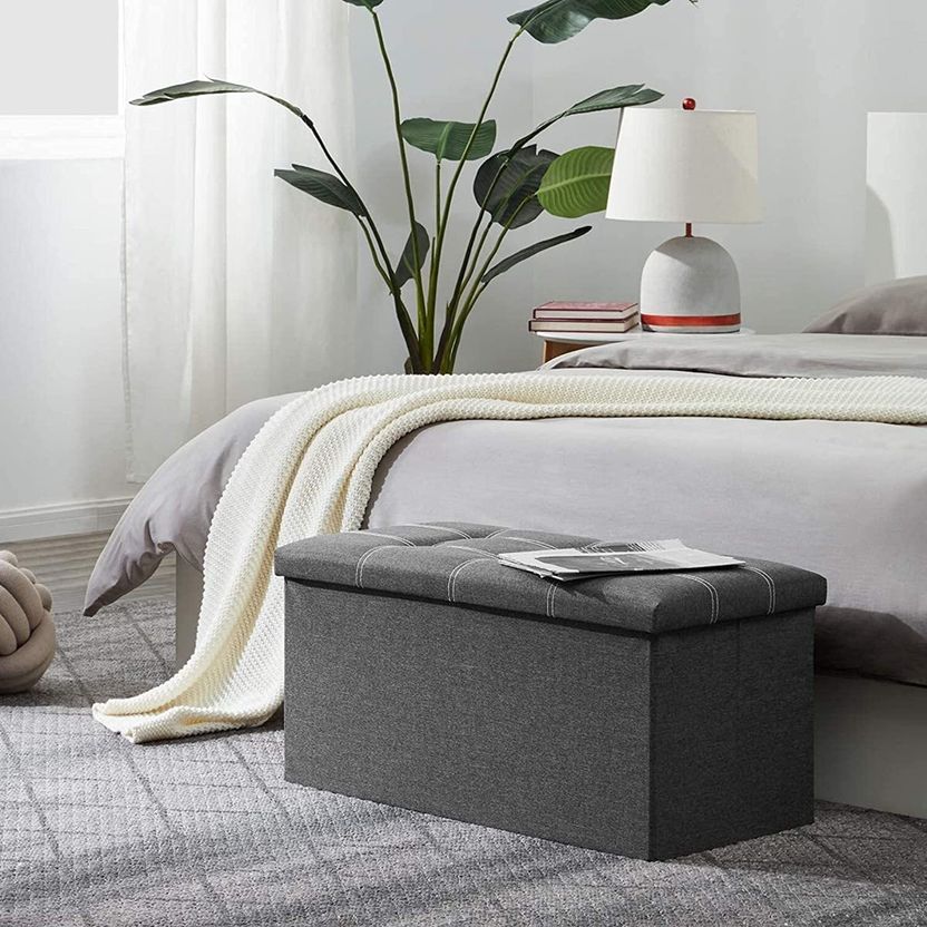SKYFUN Fabric Cube Ottoman - Grey - Image 4