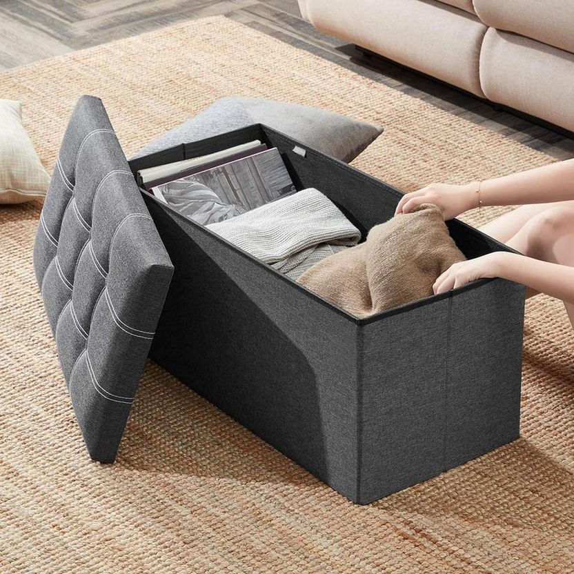 SKYFUN Fabric Cube Ottoman - Grey - Image 7