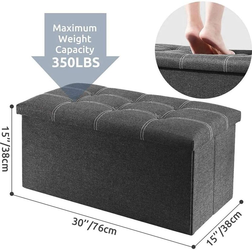 SKYFUN Fabric Cube Ottoman - Grey - Image 6