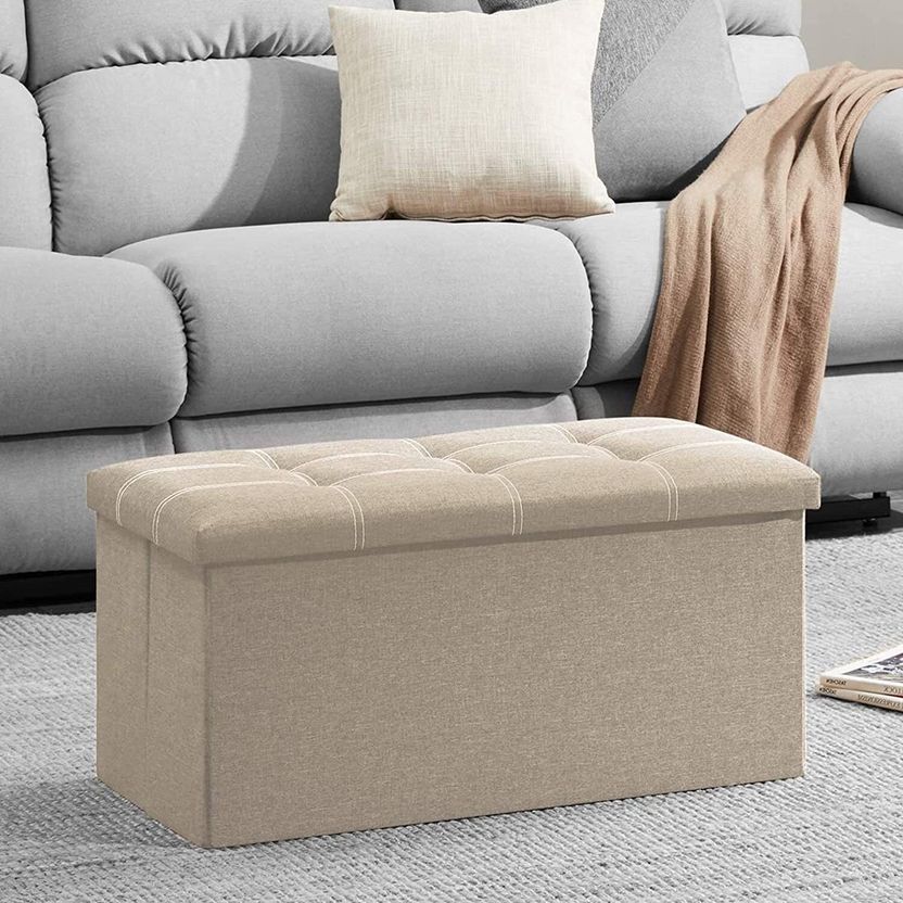 SKYFUN Fabric Cube Ottoman - Grey - Image 9