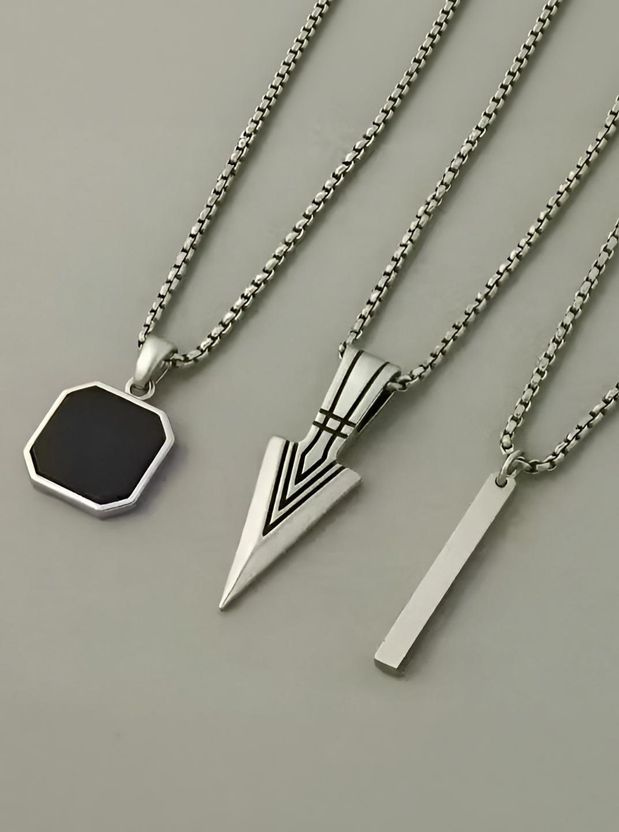 Stylzoo Men's 3-Pack Stainless Steel Pendant Necklace Set Pack of 3 - Image 1
