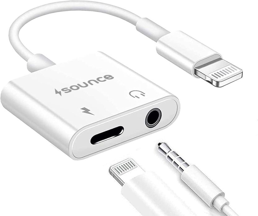 sounce White 2 in 1 Lightning to 3.5 mm Headphone Jack Adapter - Image 1