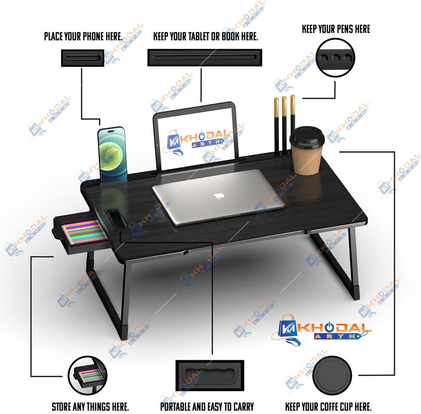 KHODAL ARTH Us Biding Black Wood Laptop Table - Image 3