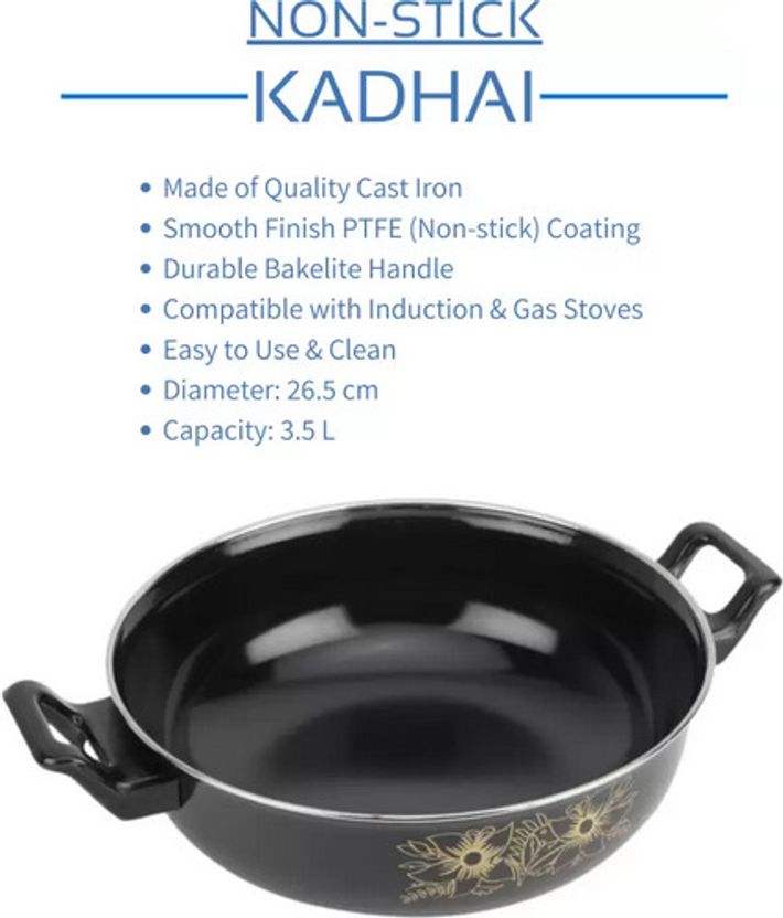 My Store Non Stick Black Kadhai with Lid - Cook Delicious Meals with Induction Cookware Kadhai 27 cm diameter with Lid 3.5 L capacity Price in India - Image 3