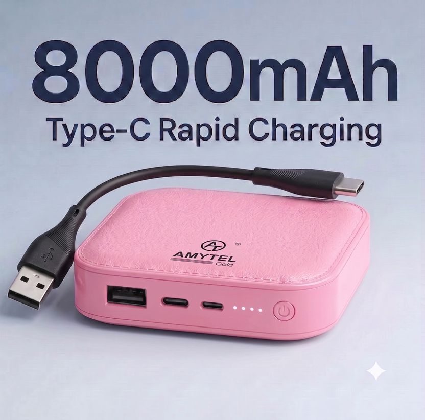 AMYTEL 8 mAh 8W Mini Pink Power Bank - Image 1