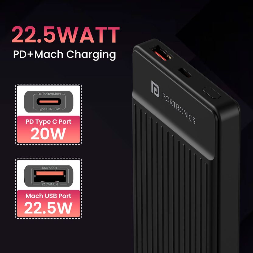 Portronics 22.5W Ultra Slim Pocket Power Bank (Black) - Image 5