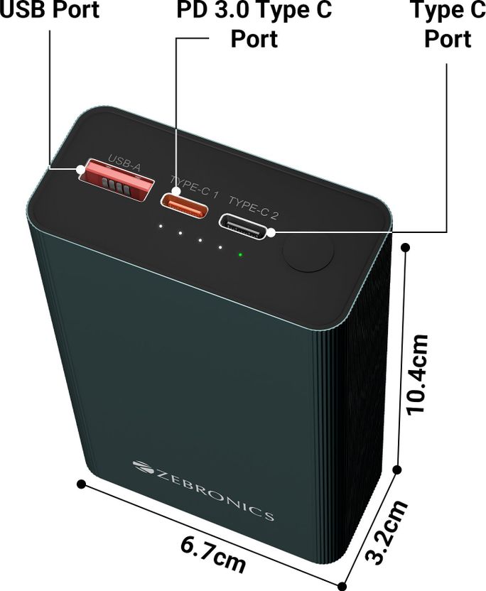ZEBRONICS 20000 mAh 22.5W Compact Power Bank Olive - Image 2