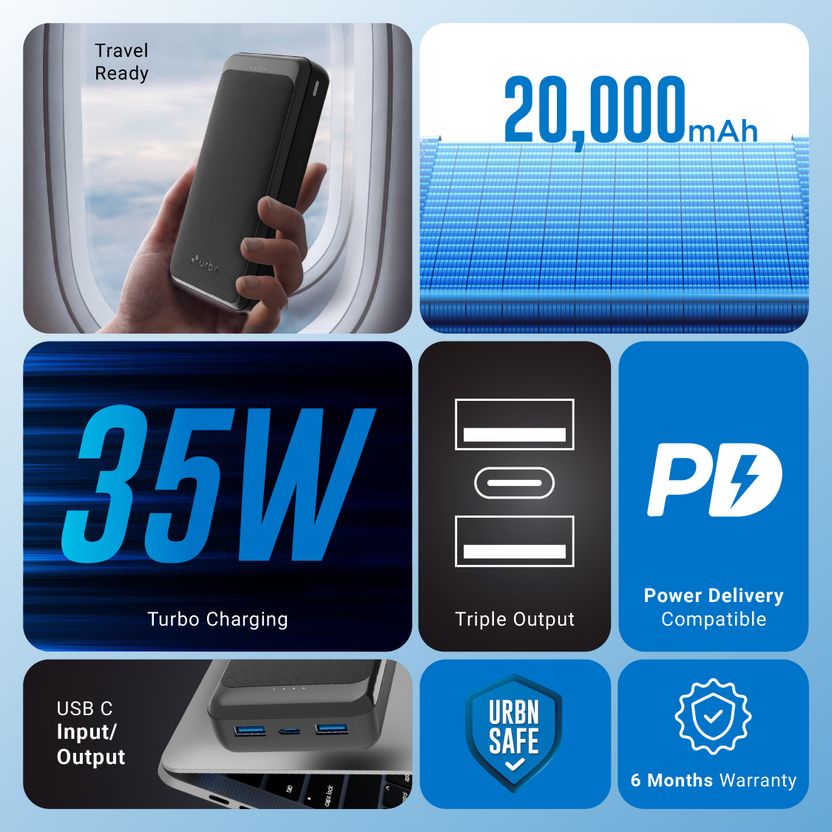 URBN 20000 mAh 35W Compact Power Bank Black - Image 3
