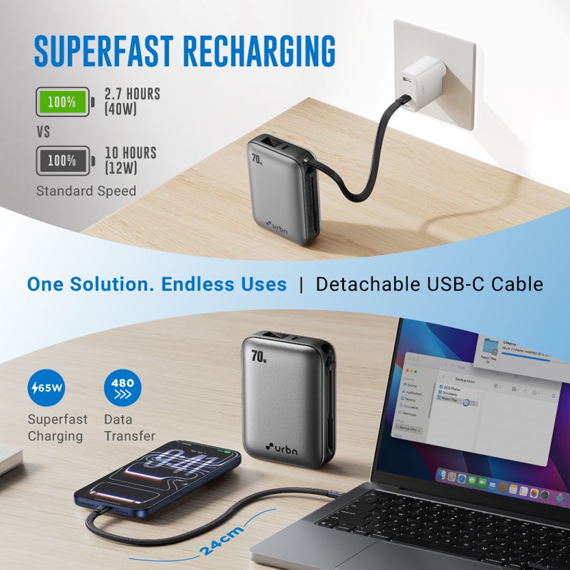 URBN 20000 mAh 70 W Nano Power Bank Grey - Image 7