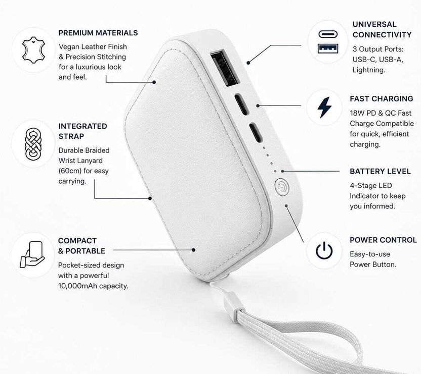 FAHIG 8000 mAh 10W White Power Bank - Image 4