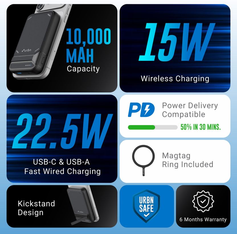 URBN 10000 mAh 22.5W MagSafe Power Bank - Image 4