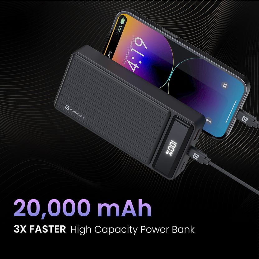 Portronics 20000 mAh 22.5W Compact Power Bank Black - Image 3