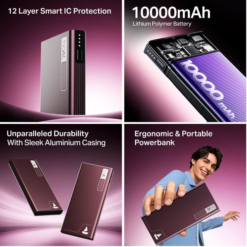 boAt 10000 mAh 22.5W Slim Power Bank Burgundy - Image 2