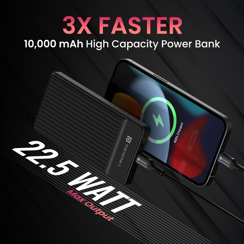 Portronics 22.5W Ultra Slim Pocket Power Bank (Black) - Image 3