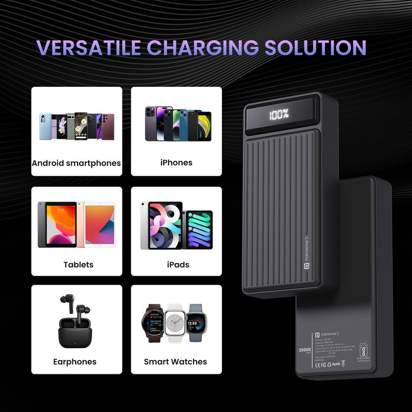 Portronics 20000 mAh 22.5W Compact Power Bank Black - Image 4