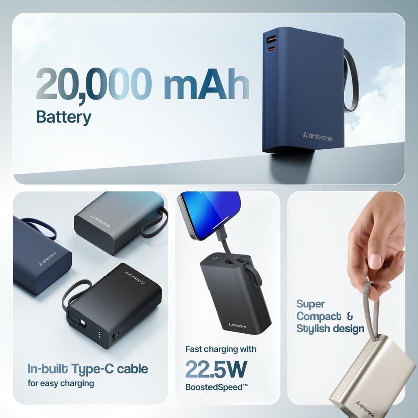 Ambrane 20000 mAh 22.5W Black Power Bank - Image 2
