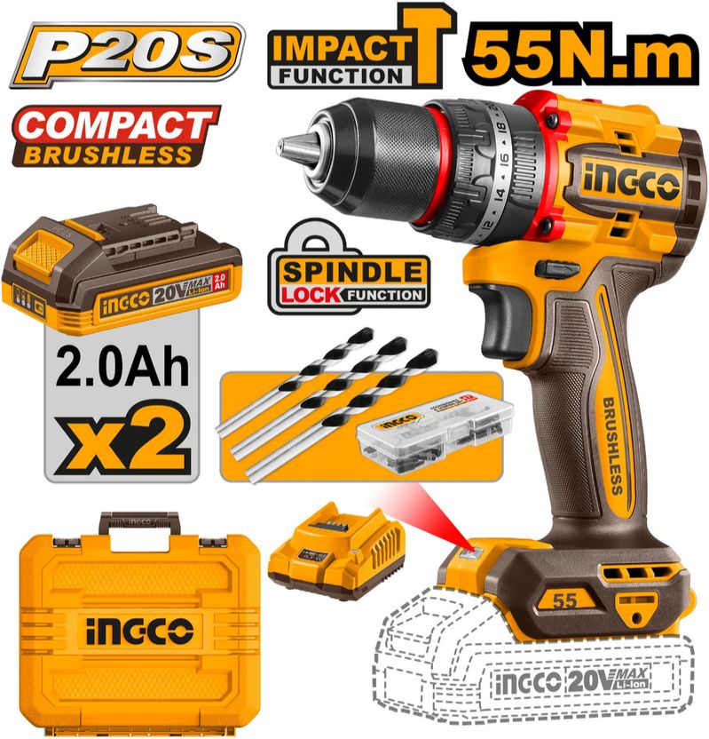 INGCO Driver Kit 55Nm Torque 2x 2.0Ah Battery - Image 3