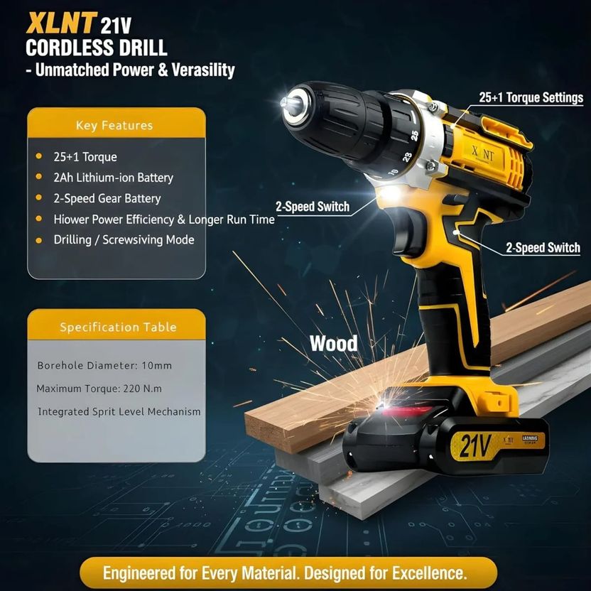 NTH XLNT 21v Cordless Drill Kit with 2 Batteries - Image 4