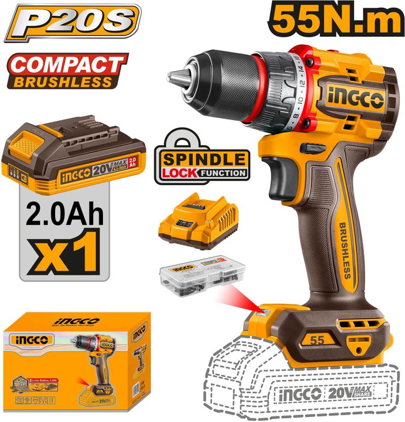 INGCO 55nm Compact Brushless Drill - Image 1