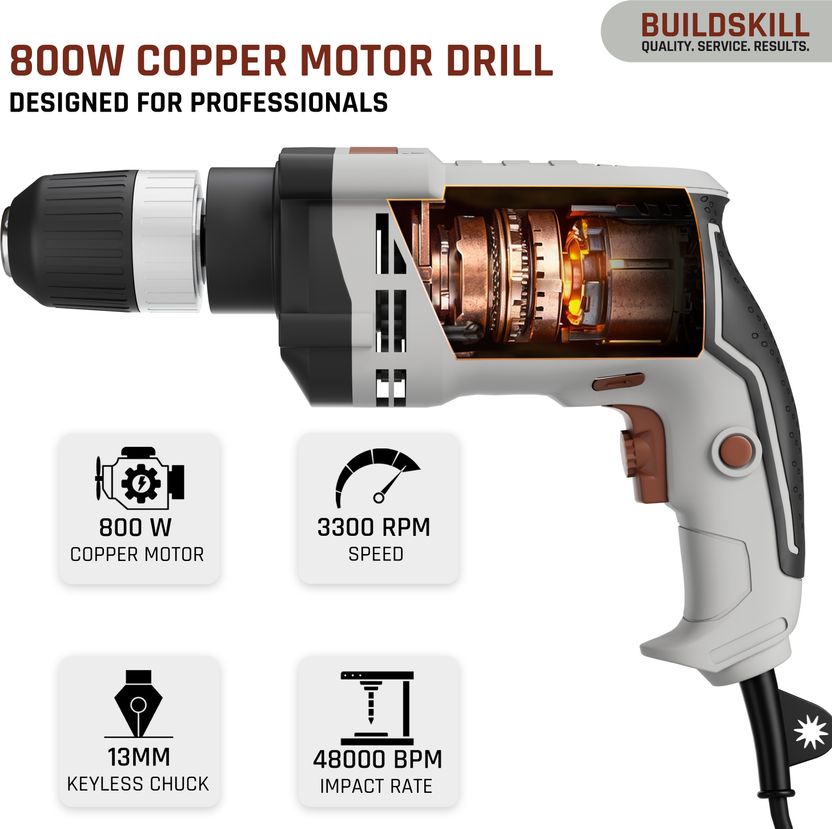 BUILDSKILL 800W Corded Impact Drill Kit - Image 5