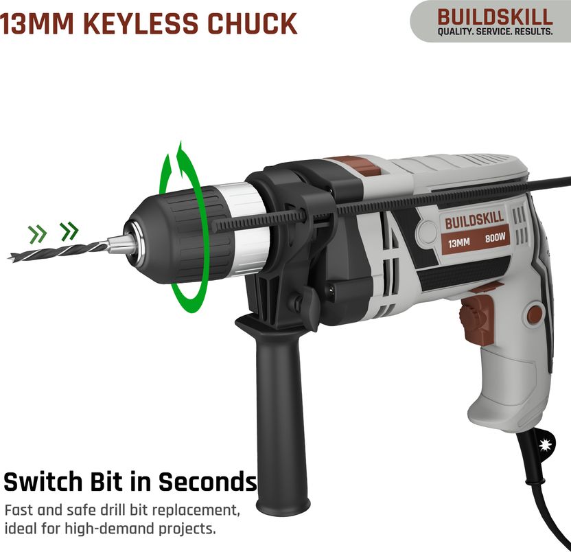 BUILDSKILL 800W Corded Impact Drill Kit - Image 8
