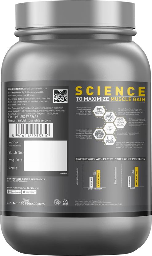 MUSCLEBLAZE Biozyme Performance Whey Protein 1 kg - Image 8