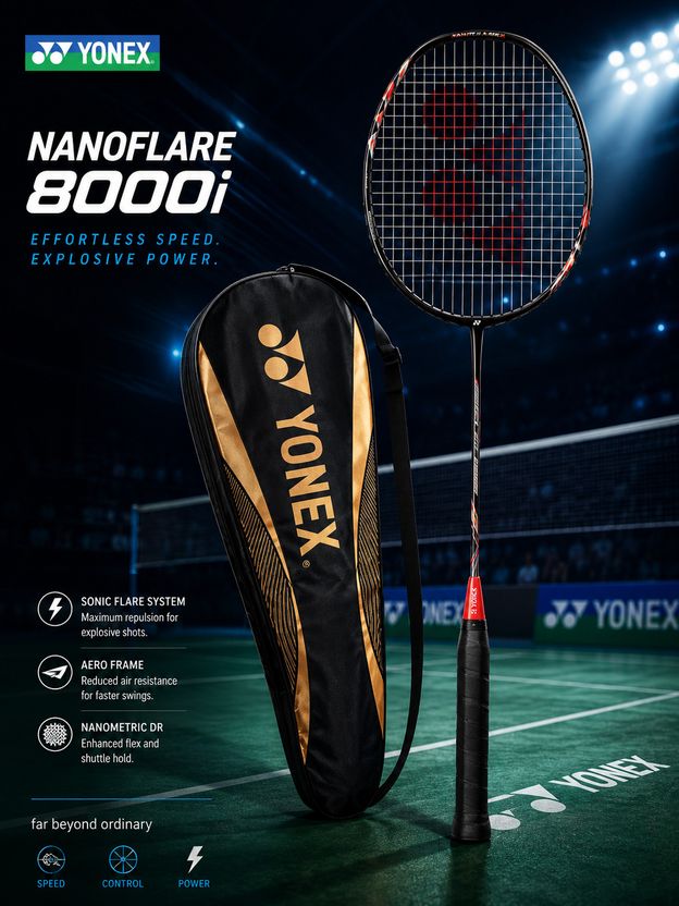 YONEX NANOFLARE 8000i Black, Red Badminton Racquet - Image 1