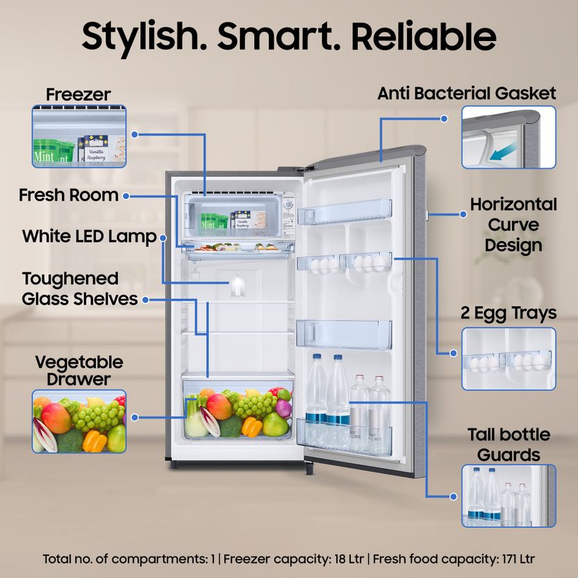 Samsung 189 L Direct Cool Single Door 5 Star Refrigerator - Image 5
