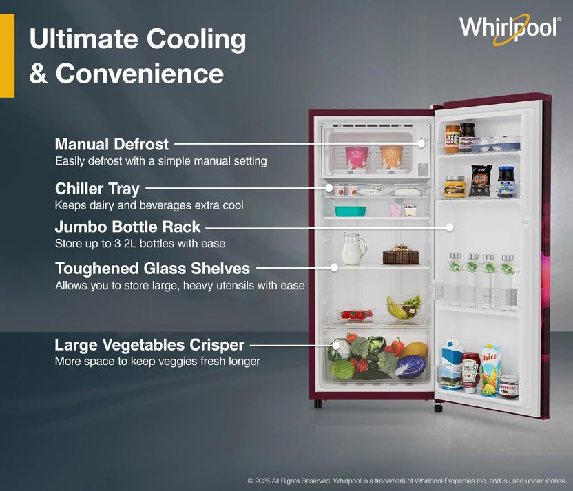 Whirlpool 184 L Direct Cool Single Door 2 Star Refrigerator with upto 9 hour cooling retention, fridge, (2026 Model) Online at Best Price in India - Image 4