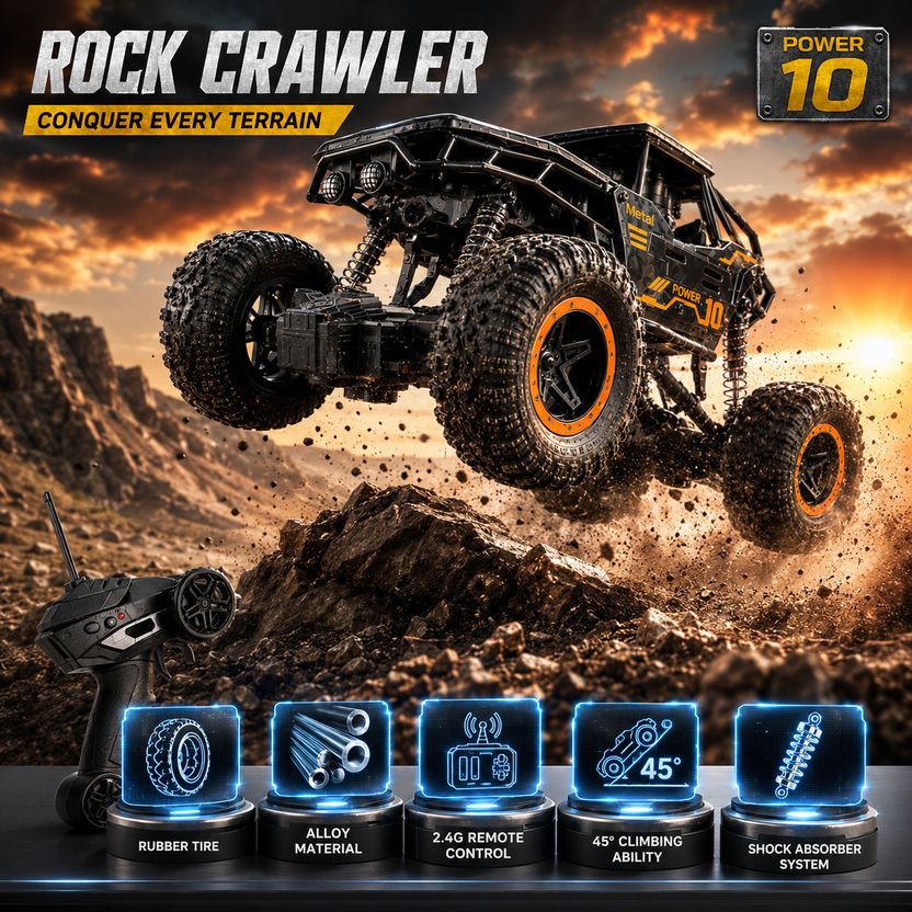 Buddynjoy RC Off Road Monster Truck 4x4 Rock Crawler High Speed Remote Control Car - RC Off Road Monster Truck 4x4 Rock Crawler High Speed Remote Control Car . Buy Rock Car toys in India. shop for Buddynjoy products in India. - Image 8