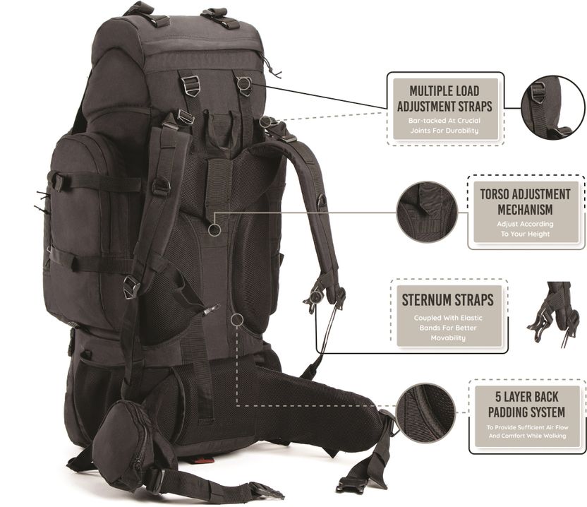Tripole Colonel 95L Black Rucksack with Detachable Day Pack - Image 2