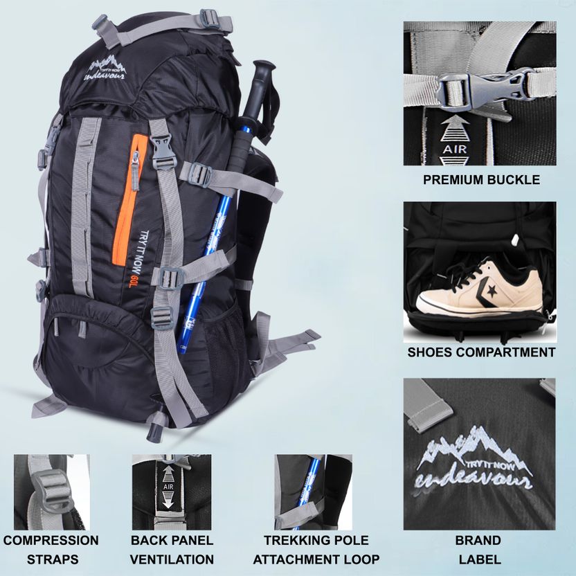 Endeavour Snow Rucksack 60L Black - Image 3
