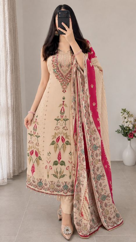 aadiethnic Printed Kurta, Trouser & Dupatta Set - Image 2