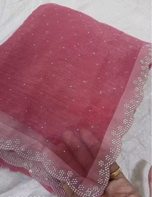 SPIRISA Ethinic Bollywood Organza Saree Pink - Image 4