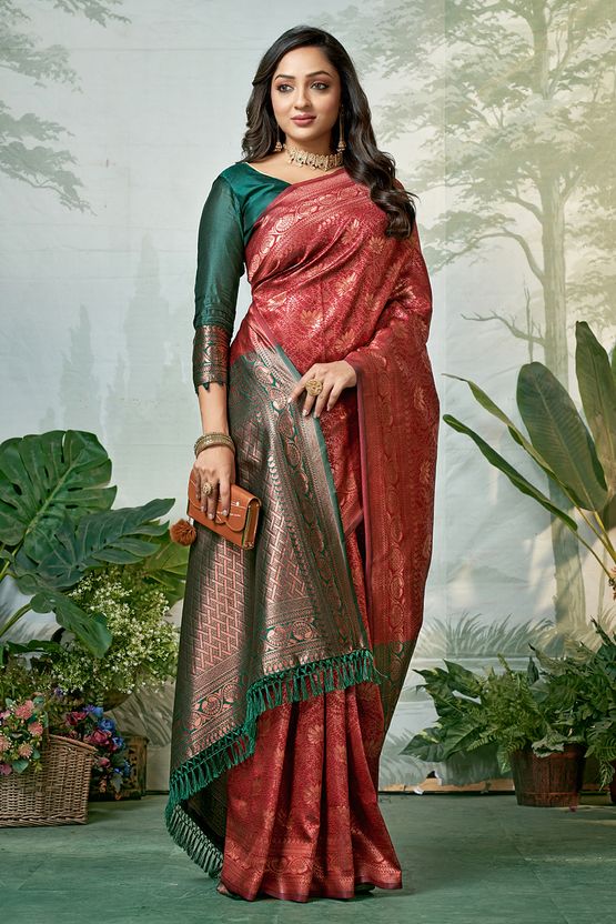 SURUKH Woven Banarasi Jacquard Silk Blend Saree (Multicolor) - Image 1